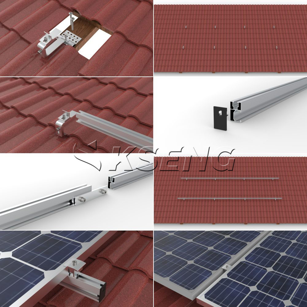 R061 Solar Mounting System Installation Steps R061-Ziegeldach-Solarmontagesystem-Installationsschritte-mit-HA-1101-Dachhaken-und-R061-Schienen