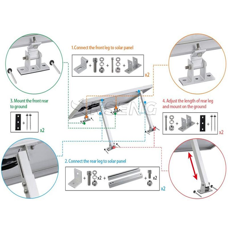 Verstellbare Winkel-Sonnenkollektor-Neigungshalterungen, Aluminiumrahmen, PV-Panel-Ständer, Regalstruktur für ein Panel