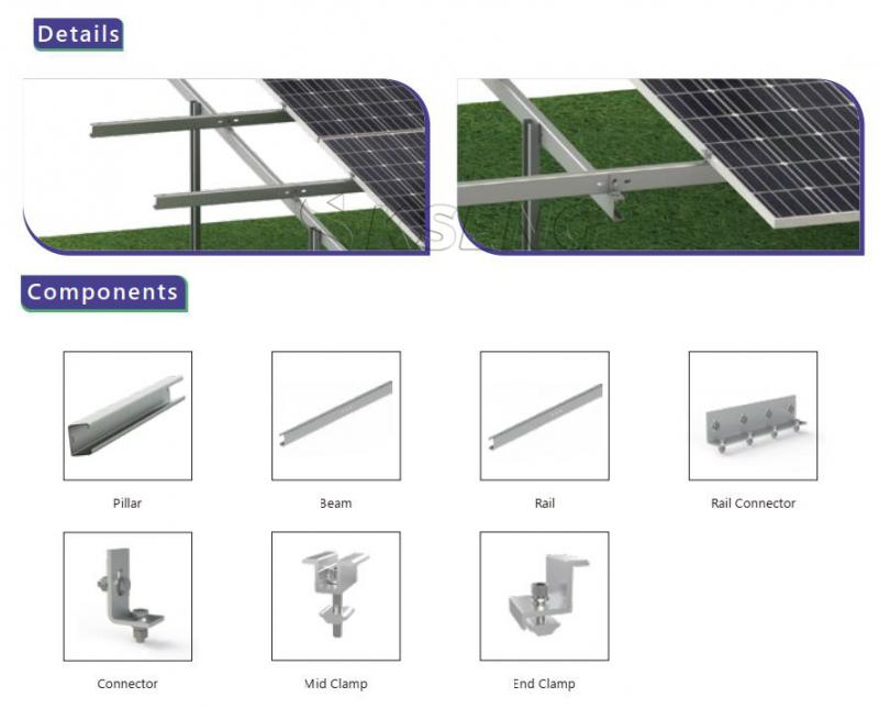Kseng-Kohlenstoffstahl-Solar-PV-Panel-Bodenmontagehalterungsstruktur für Solarstromanlage