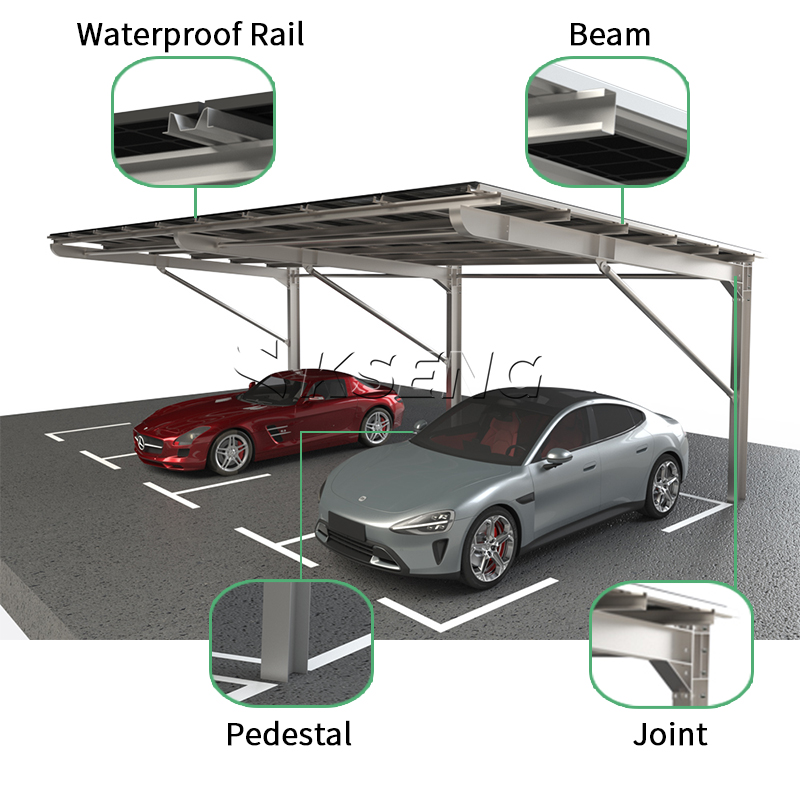 Einreihiges Solar-Carport-Montagesystem aus Kohlenstoffstahl