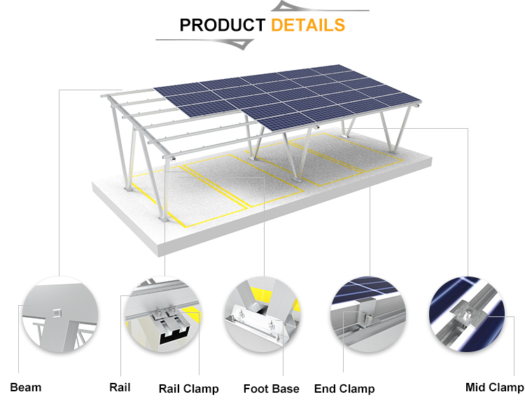 Solar-Carport-Regal, Solar-Aluminium-Parkstruktur, PV-Carport-Montagesystem