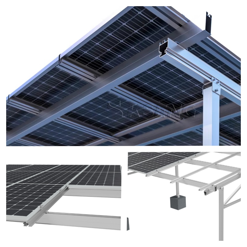 Aluminium-Diagonalstreben, die die Tr&auml;ger und S&auml;ulen des Solar-Carports verbinden
