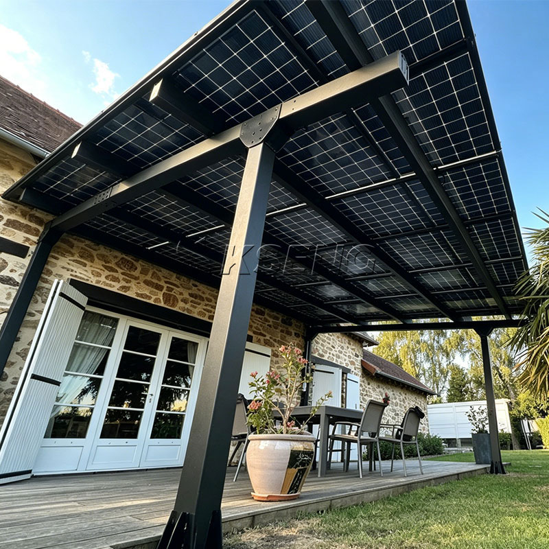 Nahaufnahme von Kseng-schwarzem-Aluminium-Solar-Pergola-Carport-Halterung-regensicherer-Entw&auml;sserungsstruktur-f&uuml;r-den-Heimgebrauch