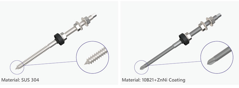 Stockschraube aus Edelstahl SUS 304 und Stockschraube mit Zn-Ni-Beschichtung 10B21 f&uuml;r die Solarmontage auf kommerziellen Metalld&auml;chern