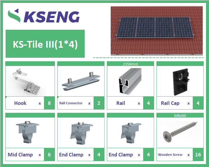Kseng R061 Ziegeldach-Solarmontagesystem mit HA-1101 Dachhaken