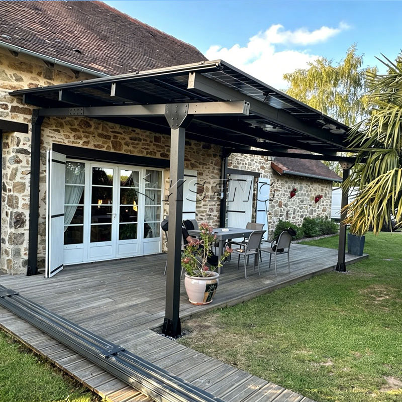 Wasserdichte Solar-Pergola-Carport-Montagehalterung aus schwarzem Aluminium, 6-kW-Projekt in Frankreich | Kseng Solar