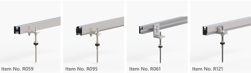 Mehrere KSENG-Solarmontageschienenoptionen (R059, R095, R061, R121) f&uuml;r Metalld&auml;cher