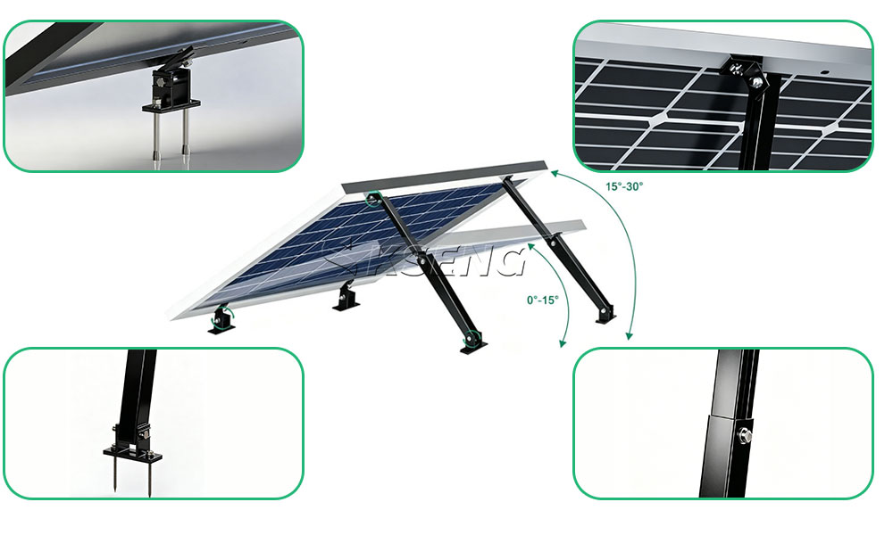 KSENG-Adjustable-Front-Rear-Bein-Solar-Halterung-(Aluminium,-10-60&deg;-Winkel)